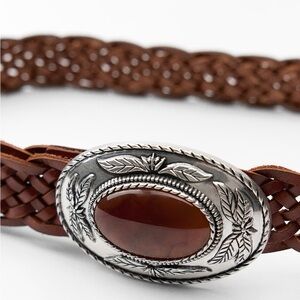 Zara Leather Belt With Hewn Buckle